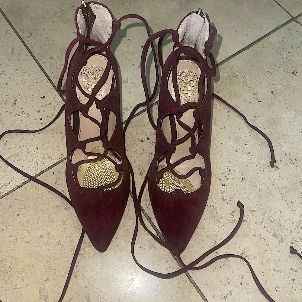 Vince Camuto Red Suede Lace Up Heels